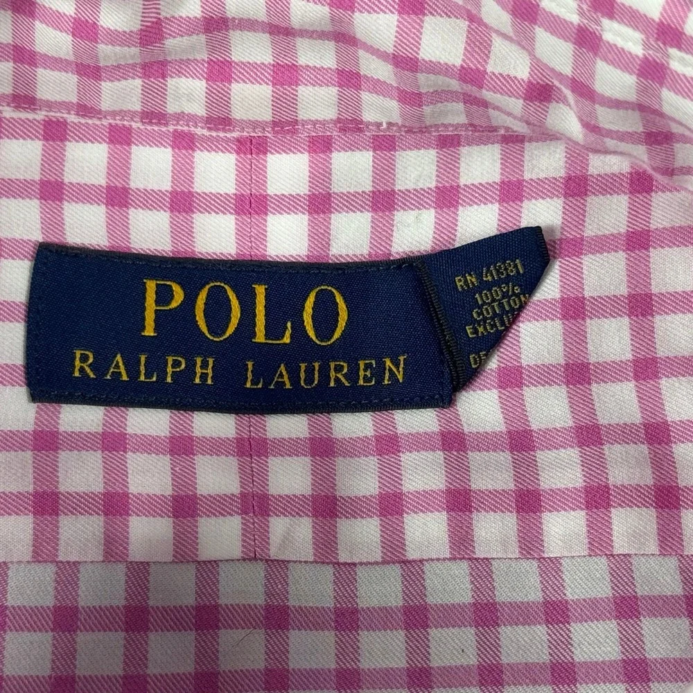 Polo Ralph Lauren Button Down Shirt Mens L Pink Blue Check Pony Logo